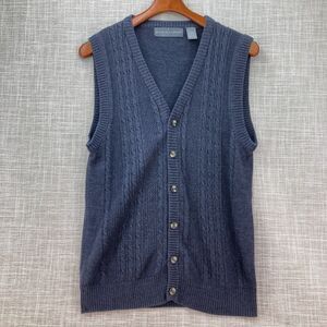 Oscar De La Renta Sweater Vest Mens Large Blue Grandpa Cable Knit Lightweight